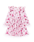 Christmas Toddler/Kids Girl Bow Flutter Sleeve Dress Pink