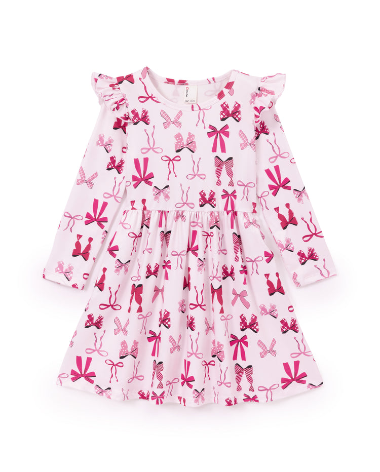 Christmas Toddler/Kids Girl Bow Flutter Sleeve Dress Pink