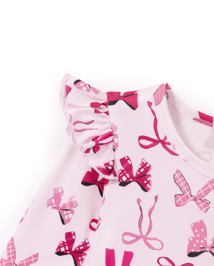 Christmas Toddler/Kids Girl Bow Flutter Sleeve Dress Pink