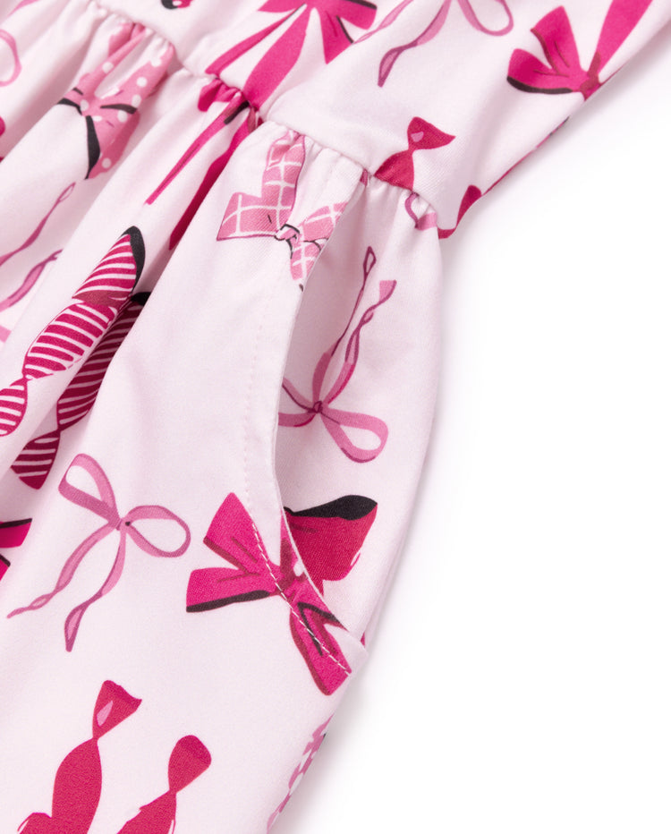 Christmas Toddler/Kids Girl Bow Flutter Sleeve Dress Pink