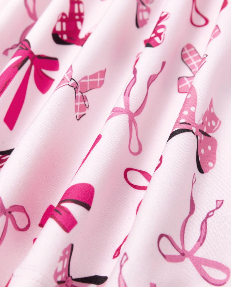 Christmas Toddler/Kids Girl Bow Flutter Sleeve Dress Pink