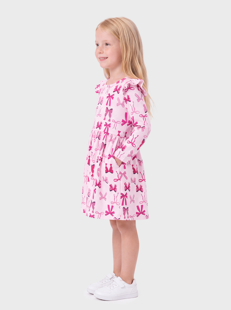 Christmas Toddler/Kids Girl Bow Flutter Sleeve Dress Pink