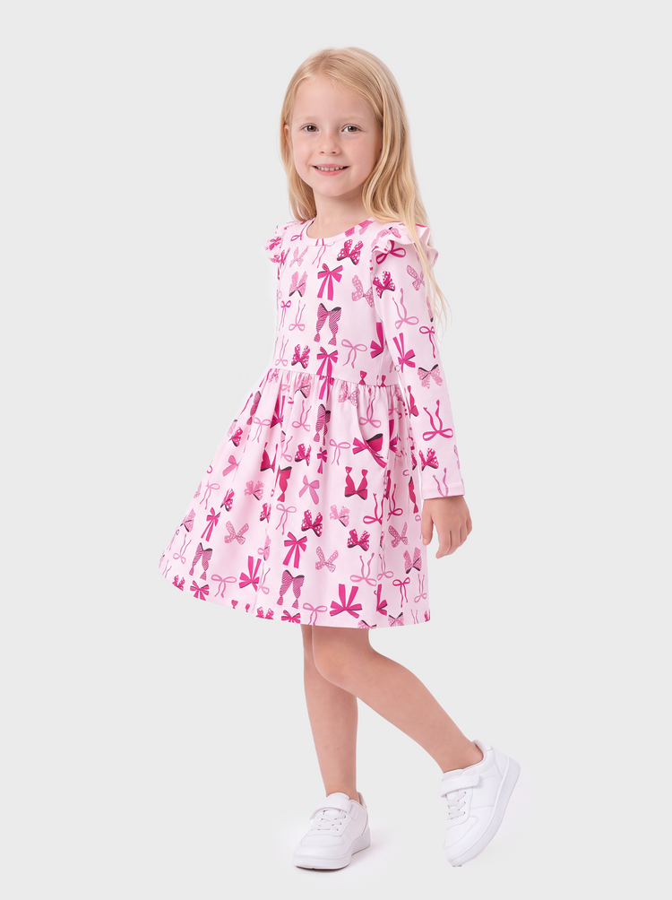 Christmas Toddler/Kids Girl Bow Flutter Sleeve Dress Pink
