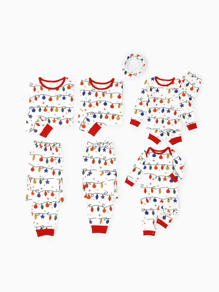 PatPat Family Matching Christmas Pajamas Christmas Lights Print White