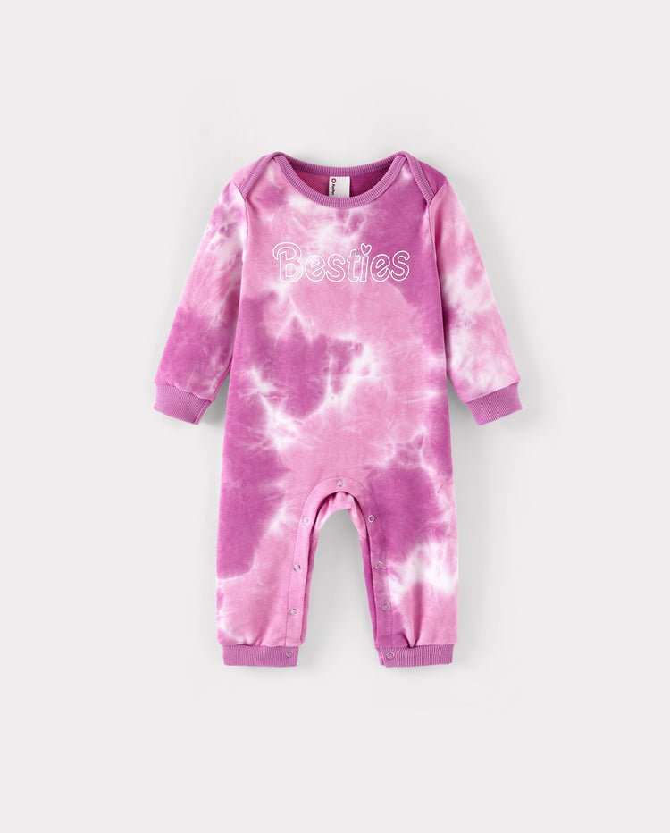 Mommy and Me Besties Tie-Dye Sweatshirts & Baby Romper Pink purple