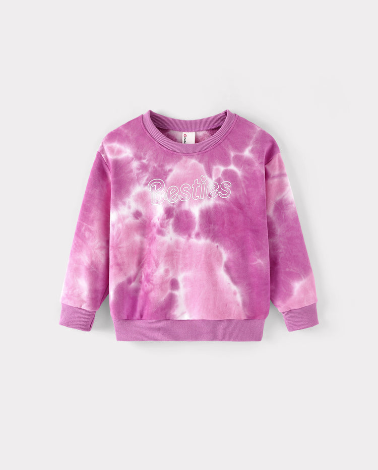 Mommy and Me Besties Tie-Dye Sweatshirts & Baby Romper Pink purple