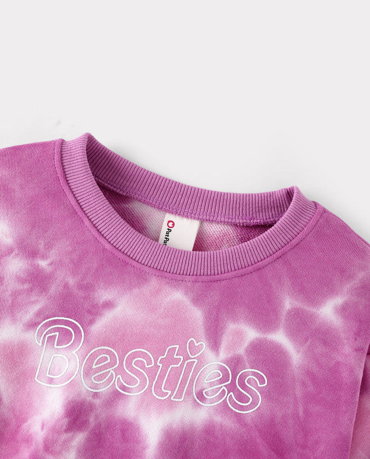 Mommy and Me Besties Tie-Dye Sweatshirts & Baby Romper Pink purple