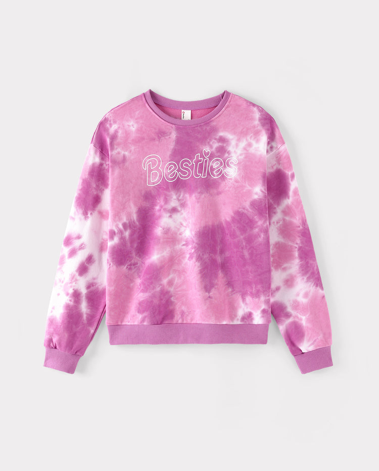 Mommy and Me Besties Tie-Dye Sweatshirts & Baby Romper Pink purple