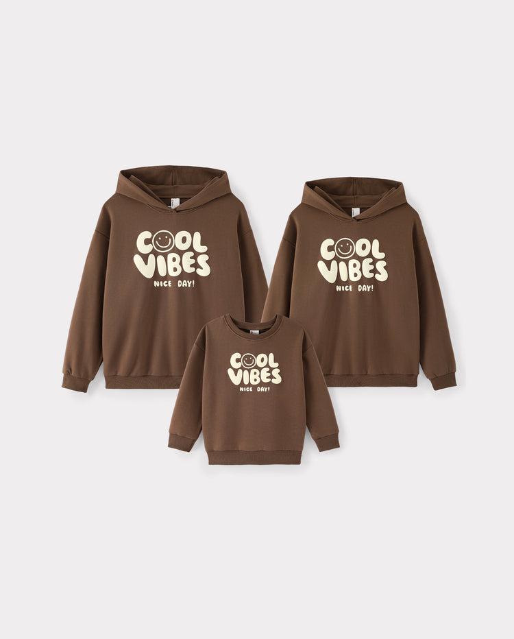 Family Matching Cool Vibes Graphic Hoodies & Sweatshirts Brown Coffee