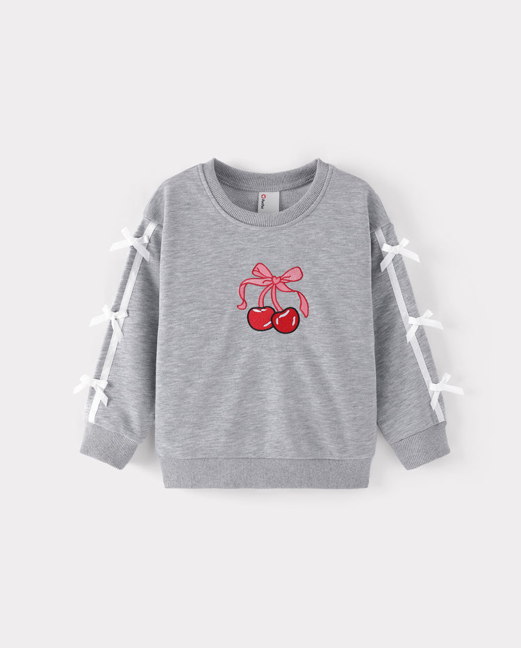 Mommy and Me Cherry Bow Crewneck Sweatshirts Grey