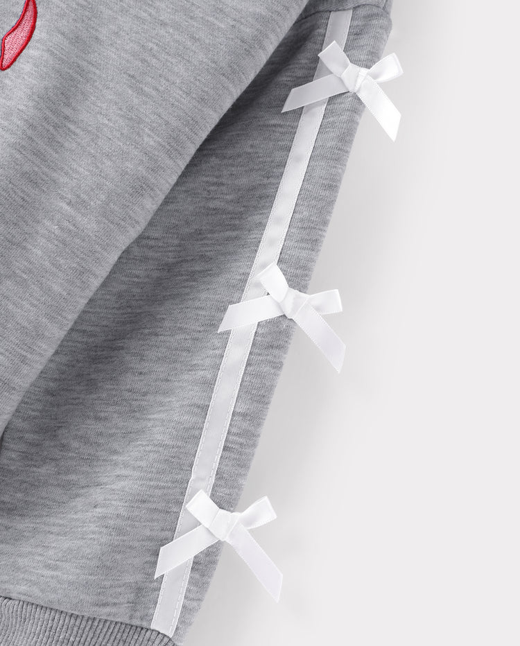 Mommy and Me Cherry Bow Crewneck Sweatshirts Grey