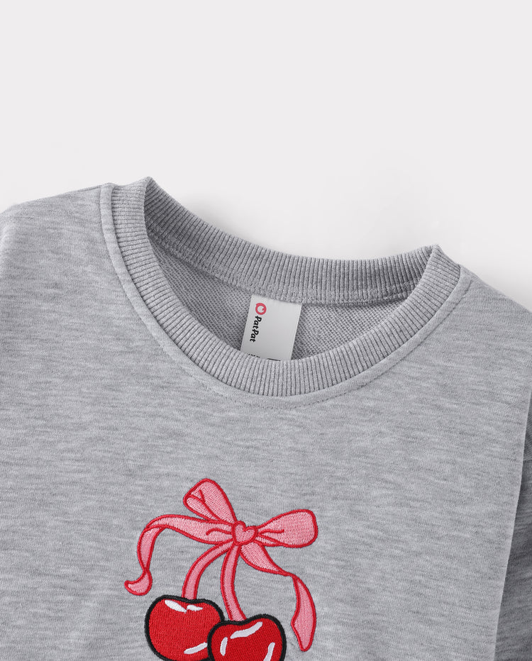 Mommy and Me Cherry Bow Crewneck Sweatshirts Grey