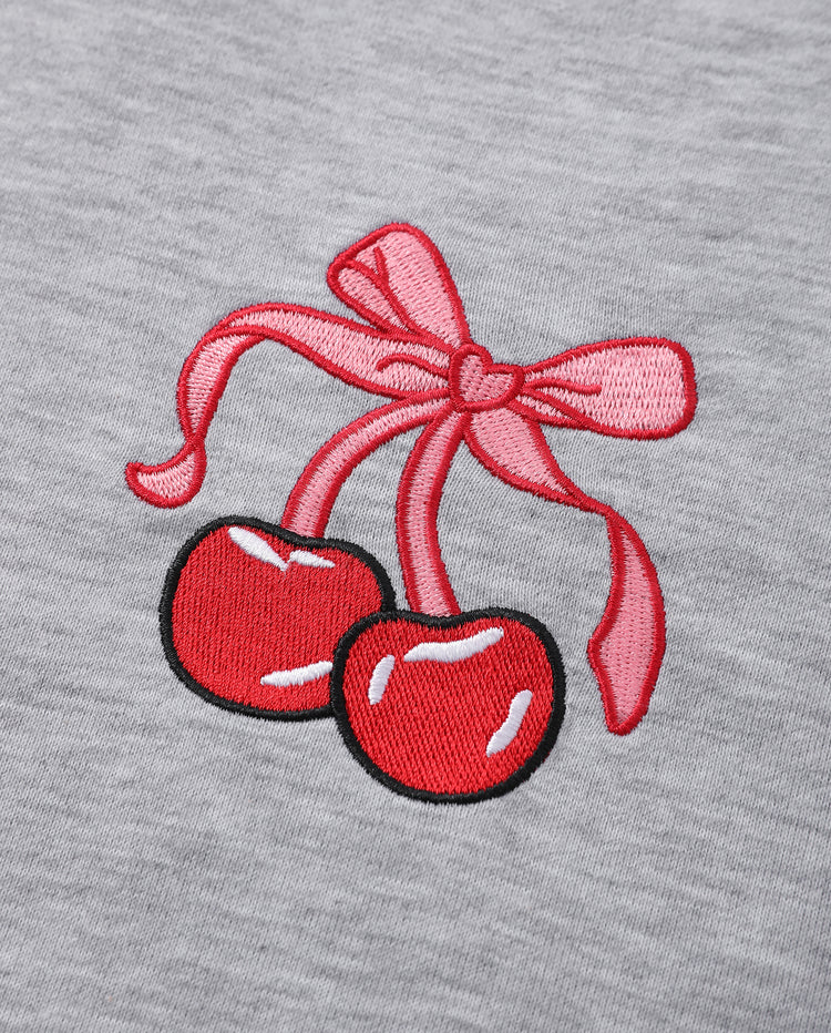 Mommy and Me Cherry Bow Crewneck Sweatshirts Grey