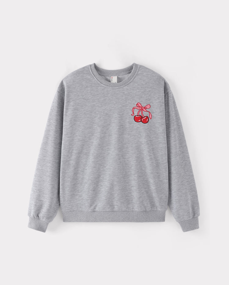 Mommy and Me Cherry Bow Crewneck Sweatshirts Grey