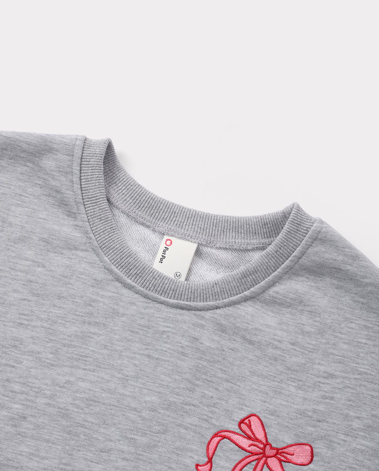 Mommy and Me Cherry Bow Crewneck Sweatshirts Grey