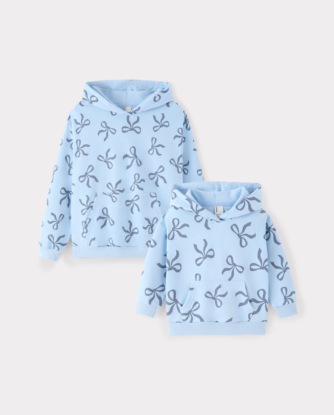 Mommy and Me Bow Print Hoodies Blue Blue