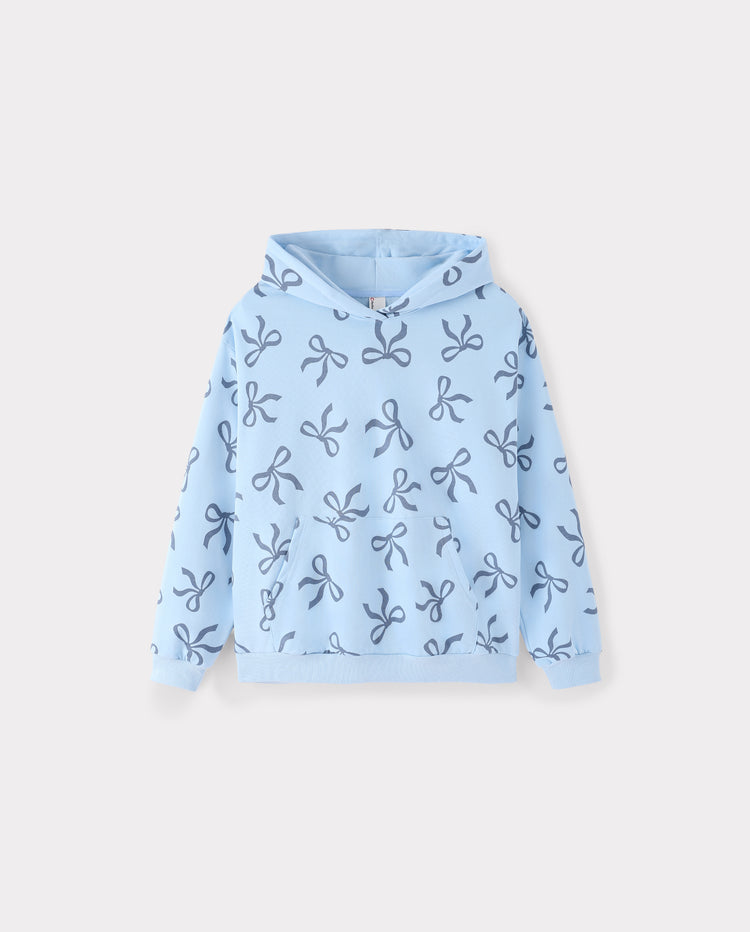 Mommy and Me Bow Print Hoodies Blue Blue