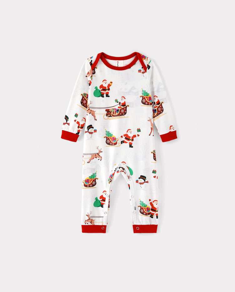 Family Matching Christmas Pajamas Reindeer & Santa Claus Print White Plus Size RED/WHITE