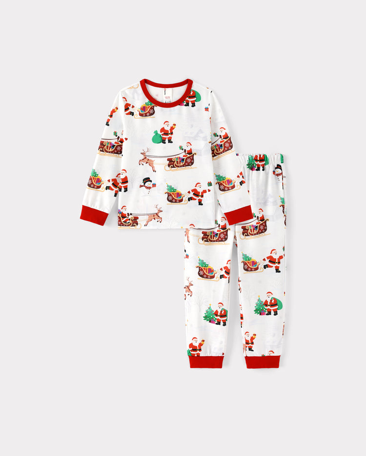 Family Matching Christmas Pajamas Reindeer & Santa Claus Print White Plus Size RED/WHITE