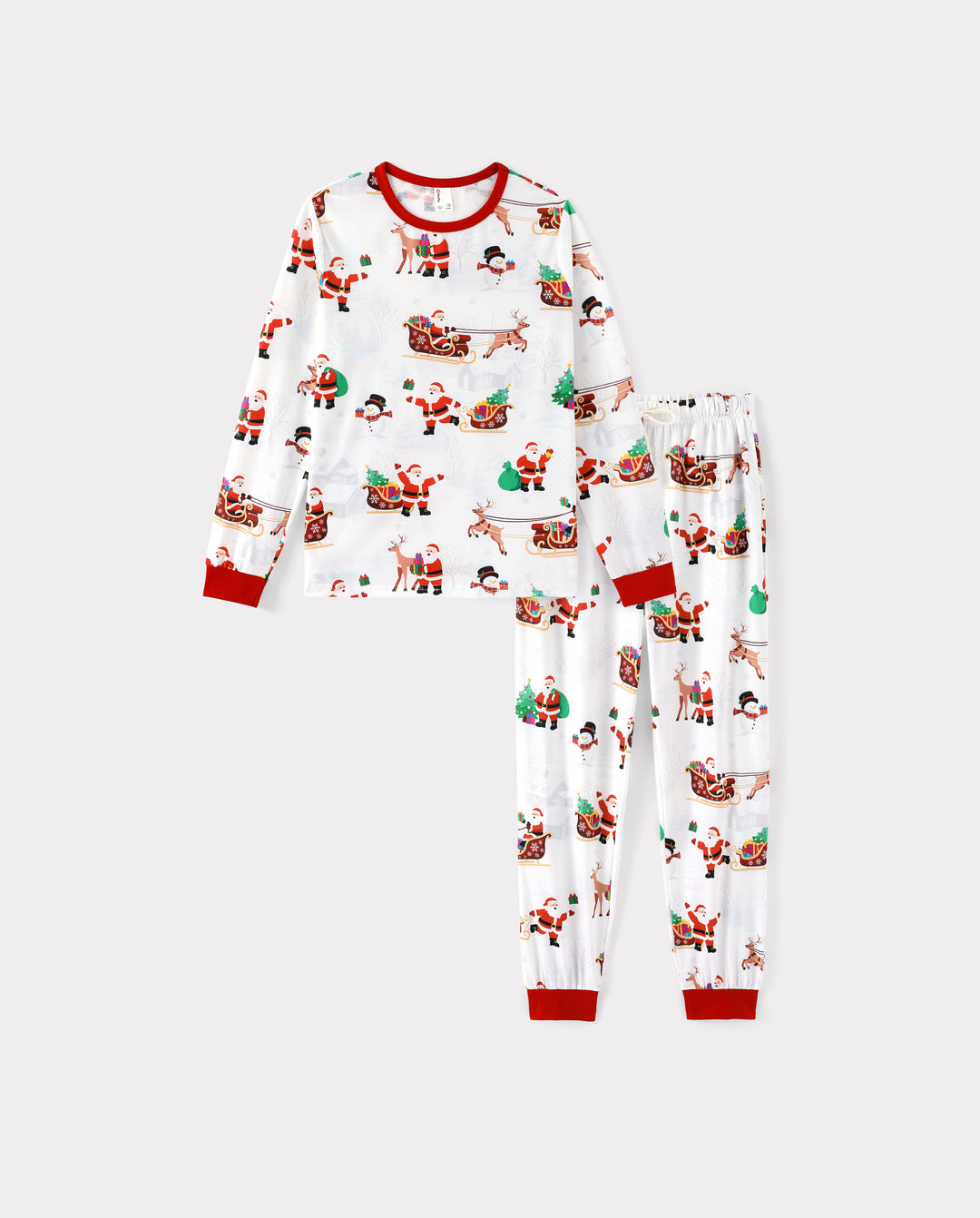 Family Matching Christmas Pajamas Reindeer & Santa Claus Print White Plus Size RED/WHITE