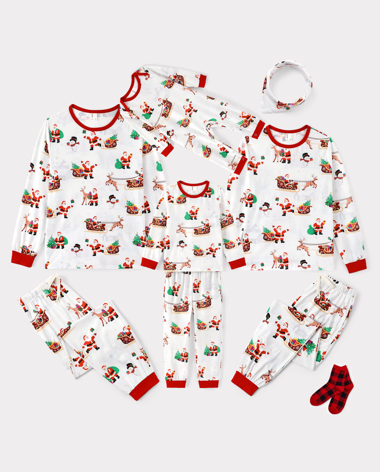 Family Matching Christmas Pajamas Reindeer & Santa Claus Print White Plus Size RED/WHITE