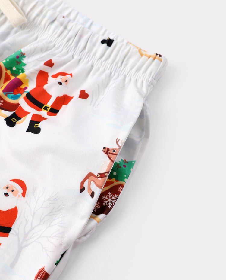 Family Matching Christmas Pajamas Reindeer & Santa Claus Print White Plus Size RED/WHITE