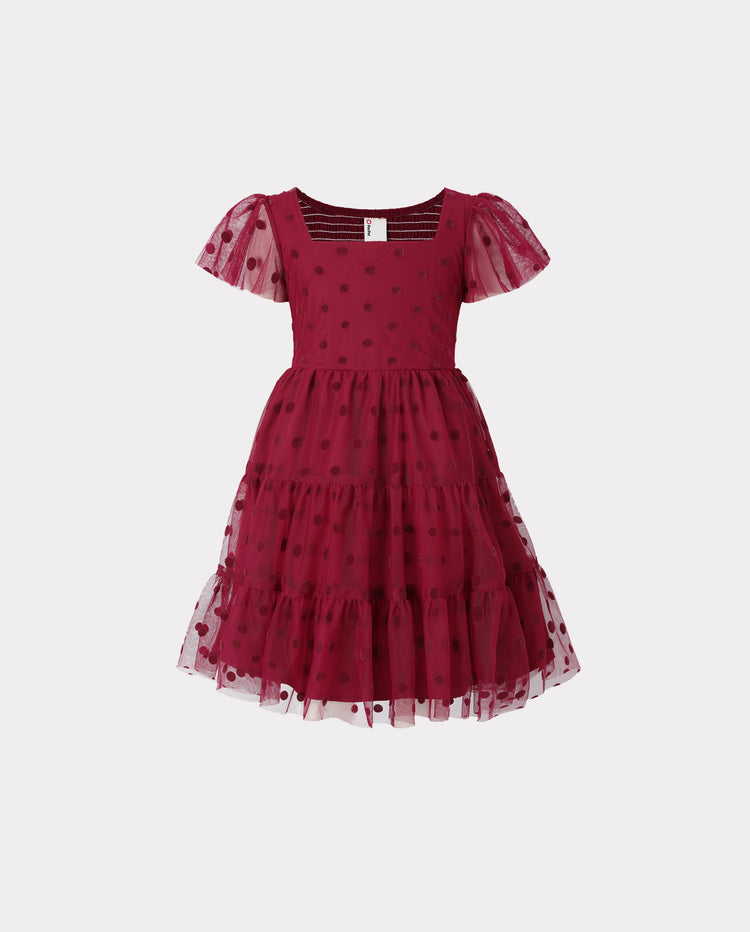 Family Matching Polka Dot Mesh Tiered Dresses & Plaid Long-Sleeve Shirts