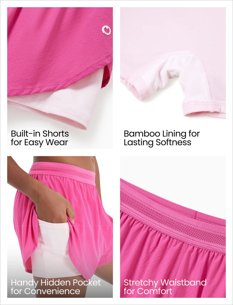 PatPat Lightflow Activewear Short de sport ultra léger à séchage rapide pour fille avec doublure en viscose de bambou Rose vif