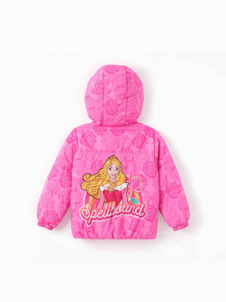 Chaqueta acolchada con capucha y borde de felpa Aurora para niña pequeña de Disney Princess, 1 pieza, Roseo