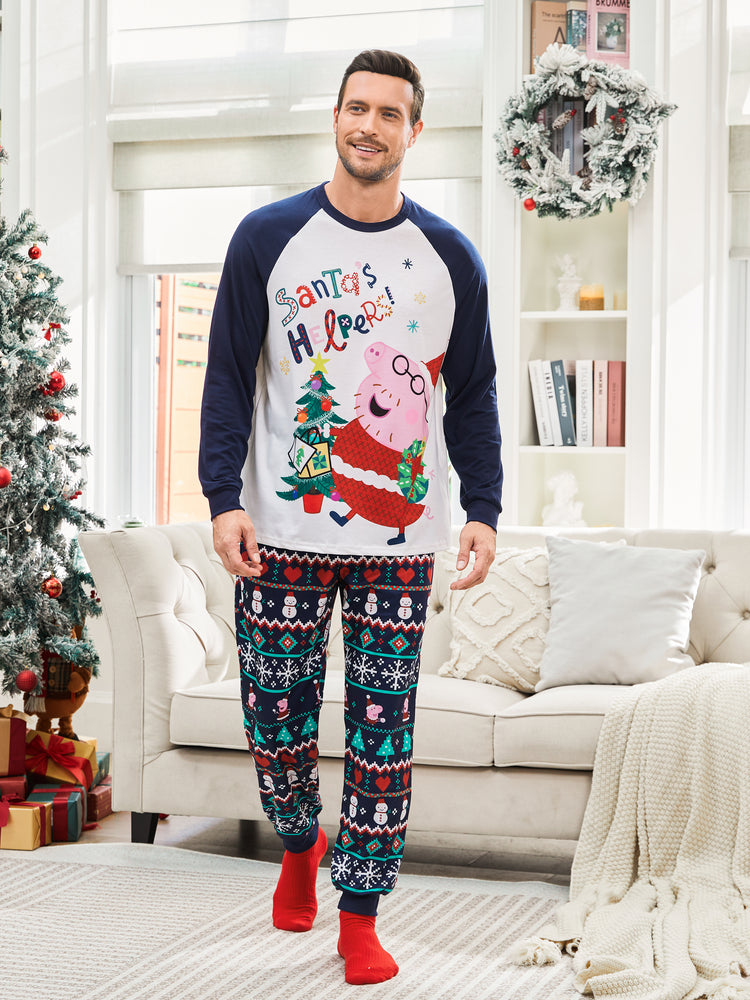 Peppa Pig Family matching Christmas Print Colorblock Pajamas Sets with Christmas Socks