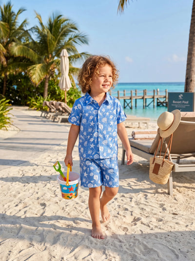 Ocean Vibes Toddler Boy Tropical Shirt & Shorts Set Blue
