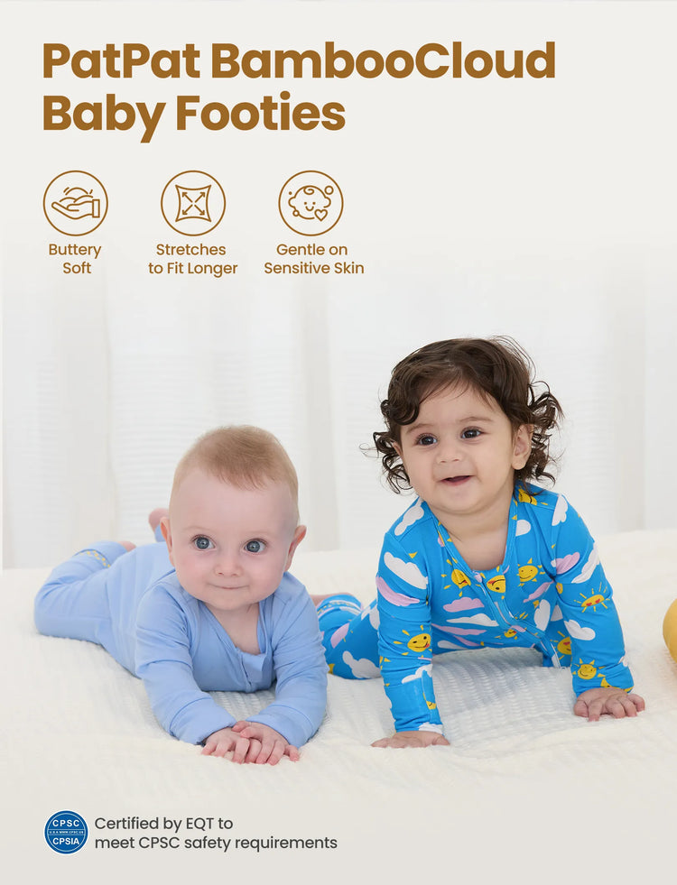 Bamboo Baby Boy/Girl 2-Pack Solid&Bee Printed 2-Way Zipper Anti Slip Footie Blue