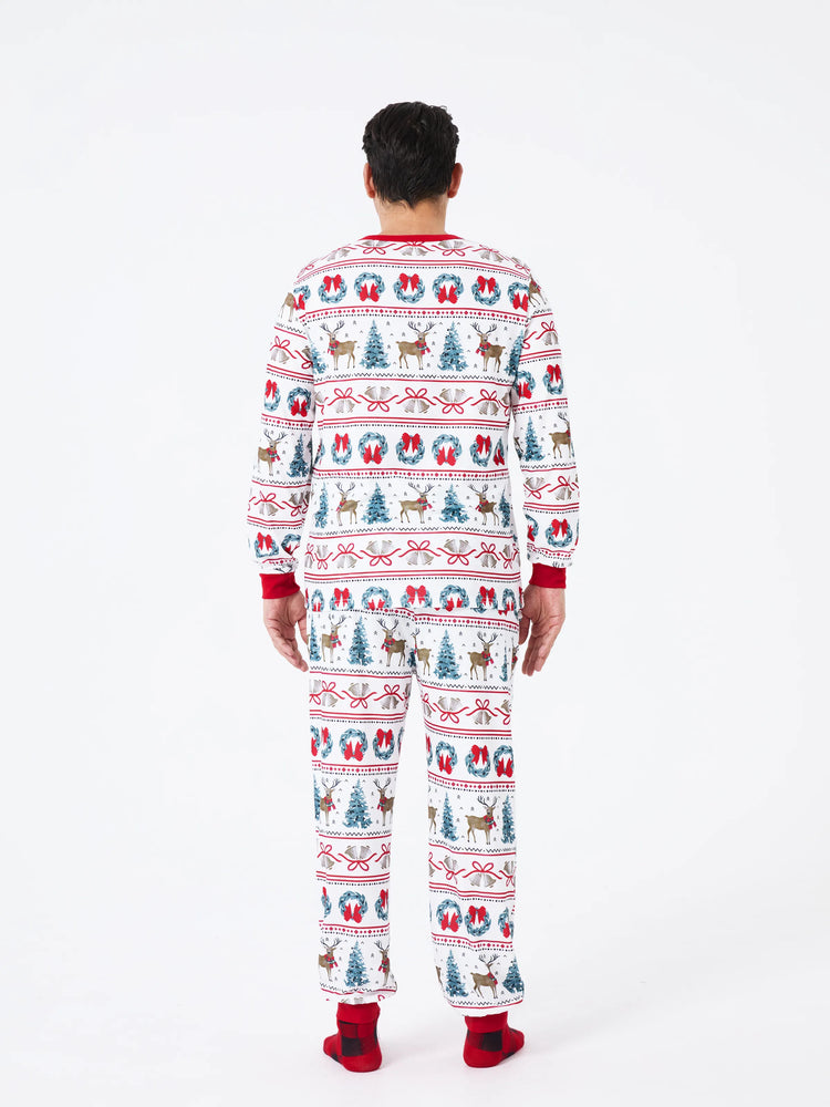 Ensemble pyjama de Noël assorti pour toute la famille, imprimé élan et clochette, rayé, avec chaussettes de Noël blanches