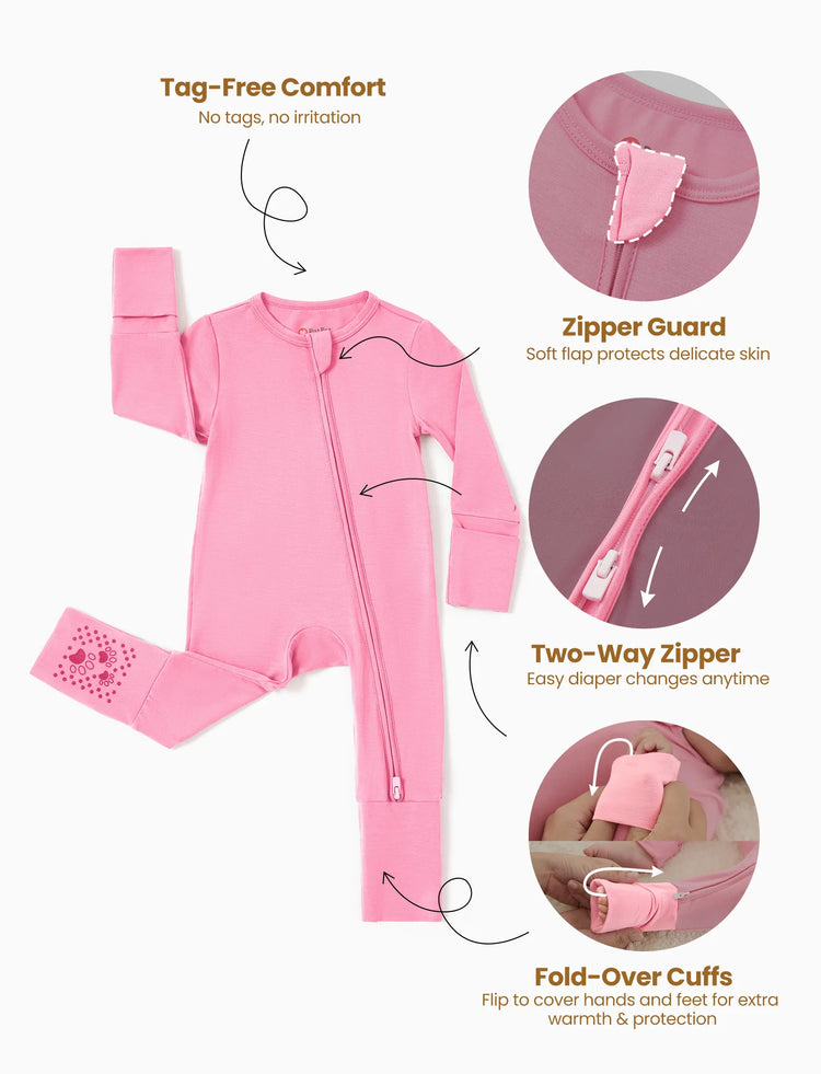 Bambus Baby Jungen/Mädchen 2er-Pack Langarmstrampler 2-Wege-Reißverschluss Anti-Rutsch-Footie. rosa