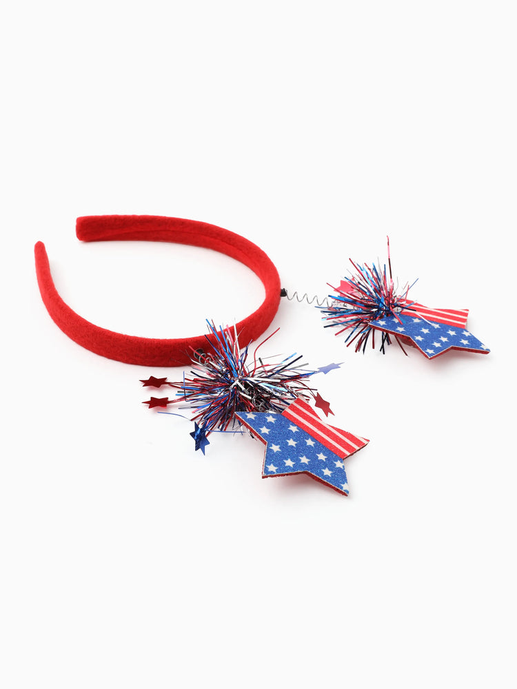 Independence Day Mommy and Me Patriotic Sequin Bow Headband Set Color block