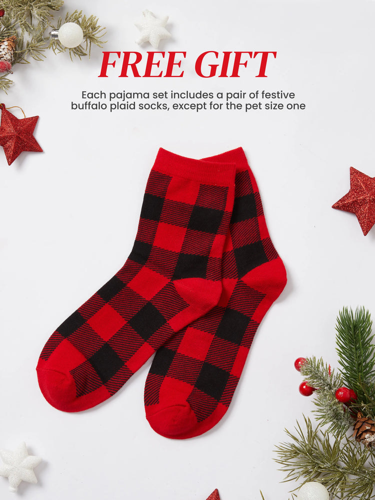 Ensemble pyjama de Noël assorti pour toute la famille, imprimé gnome blanc, avec chaussettes de Noël blanches