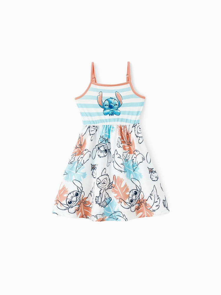 Ensemble assorti Disney Stitch Family, t-shirt et robe sans manches à imprimé dégradé de fleurs tropicales, multicolore
