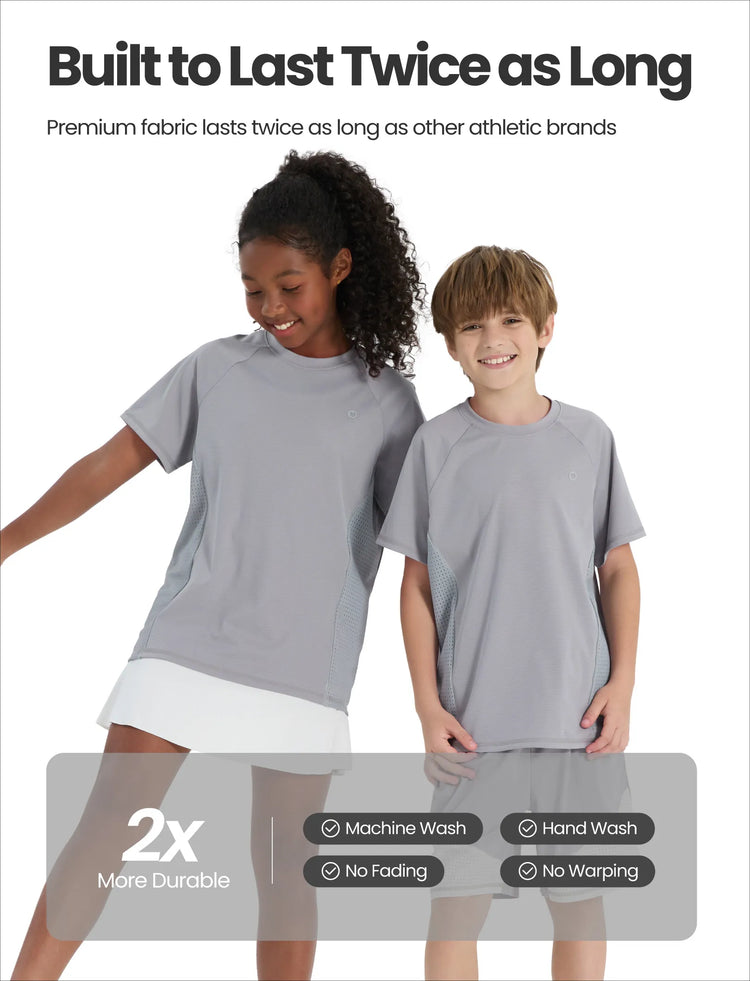 T-shirt de sport PatPat Rapidair Activewear pour enfant, garçon/fille, à séchage rapide et à refroidissement instantané, UPF 100+, anti-éruption cutanée, gris