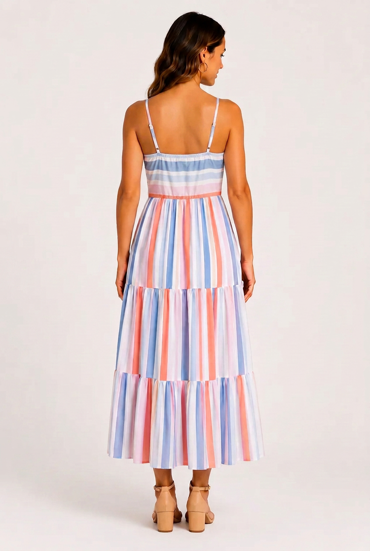 Mommy and Me Family Matching Blue Short-sleeve Tee or Colorful Stripe Camisole Dress Multi-color