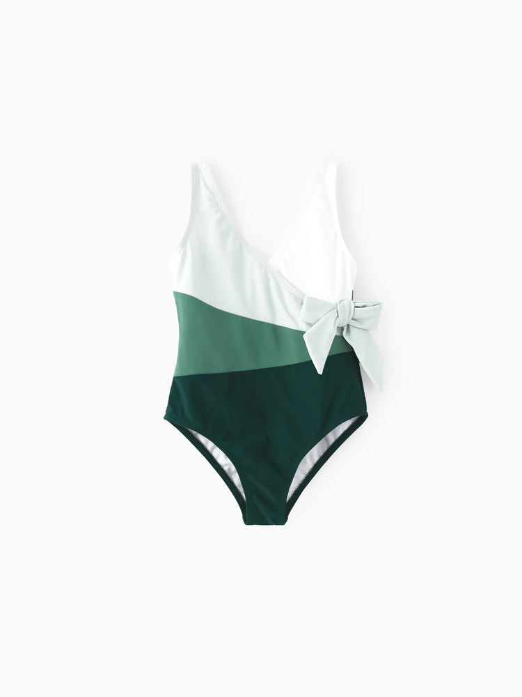 Daddy & Daughter Colorblock Swim Trunks or Wrap Side V-Neck Swimsuit MultiColour