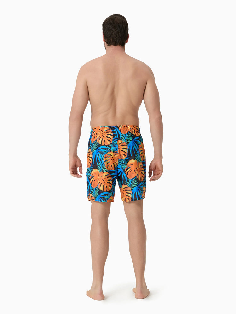 Traje de baño familiar a juego con cordón floral o traje de baño de una pieza de malla fluida con empalmes, color naranja