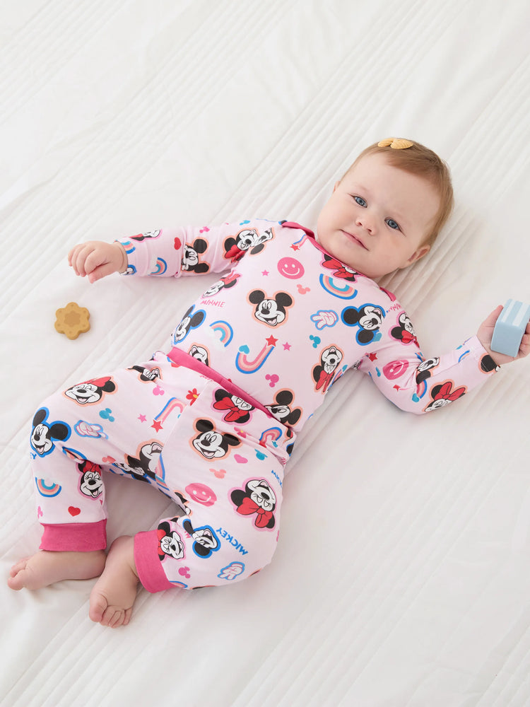 Ensemble 2 pièces unisexe pour bébé Disney Mickey et ses amis, body et pantalon imprimé Mickey/Minnie/Pluto, rose