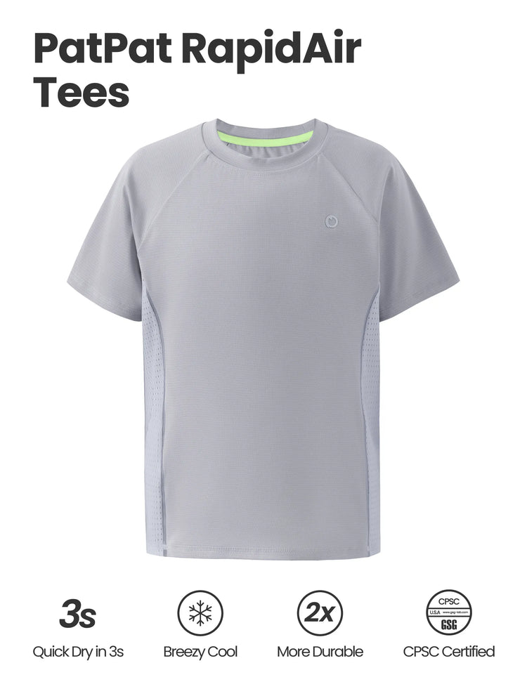 T-shirt de sport PatPat Rapidair Activewear pour enfant, garçon/fille, à séchage rapide et à refroidissement instantané, UPF 100+, anti-éruption cutanée, gris