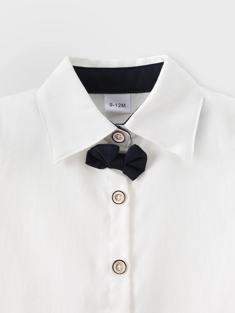 Conjunto de camisa con pajarita y pantalones cortos con tirantes para fiesta de bebé niño, azul oscuro