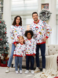 Disney Mickey and Friends Family Matching Christmas Character Allover Hooded Long-sleeve Sweatshirt REDWHITE