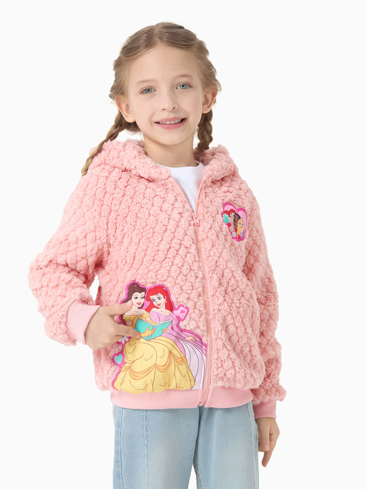 Disney Princess Toddler Girl Belle&Ariel Double-sided Fleece Hooded Jacket Pink