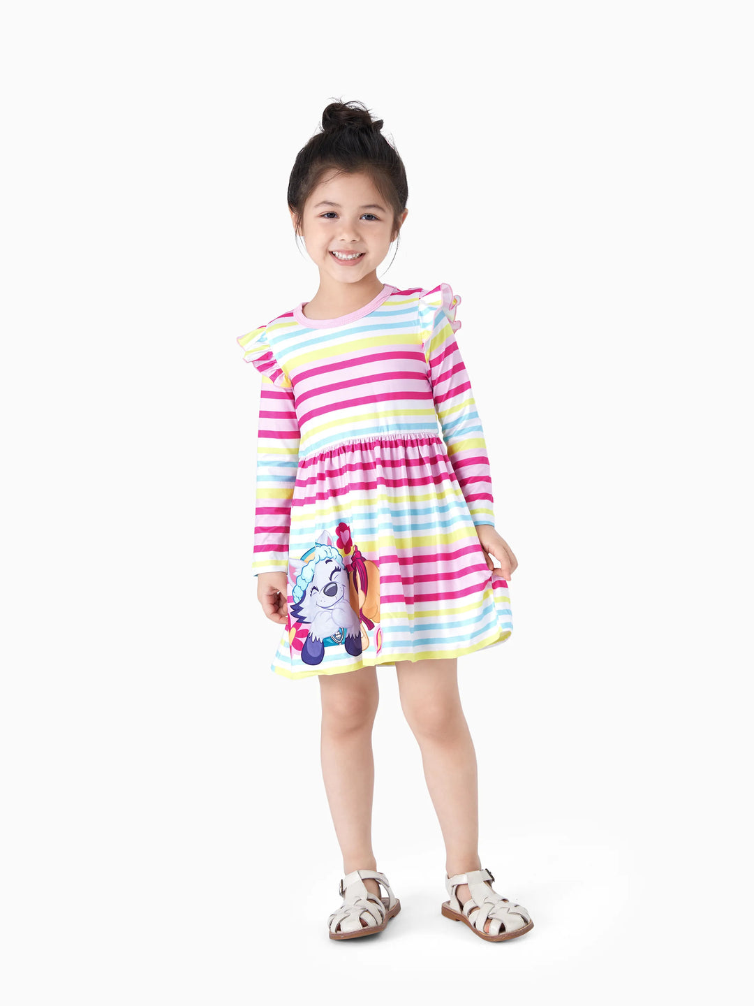 Vestido con volantes y estampado de rayas arcoíris multicolor de la Patrulla Canina para niña pequeña Skye y Everest
