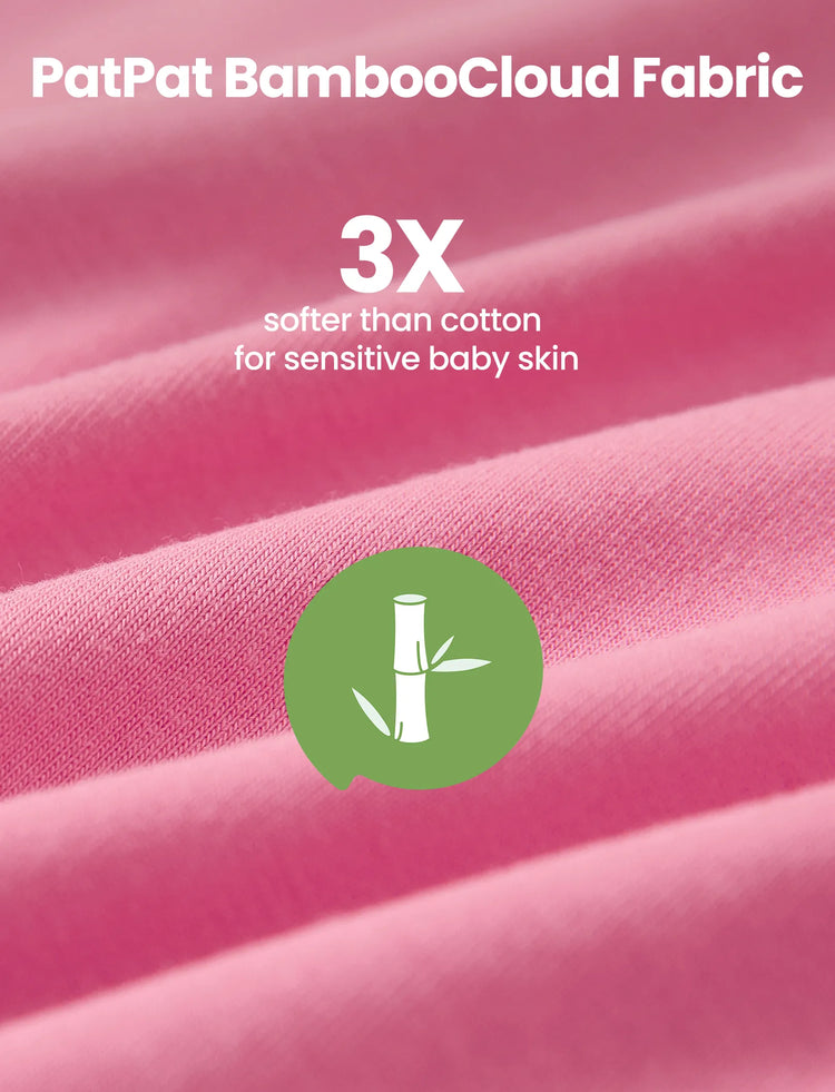 Bamboo Baby Boy / Girl 3-Pack Solid&Rainbow Printed 2-Way Zipper Anti Slip Long-sleeve Footie Pink