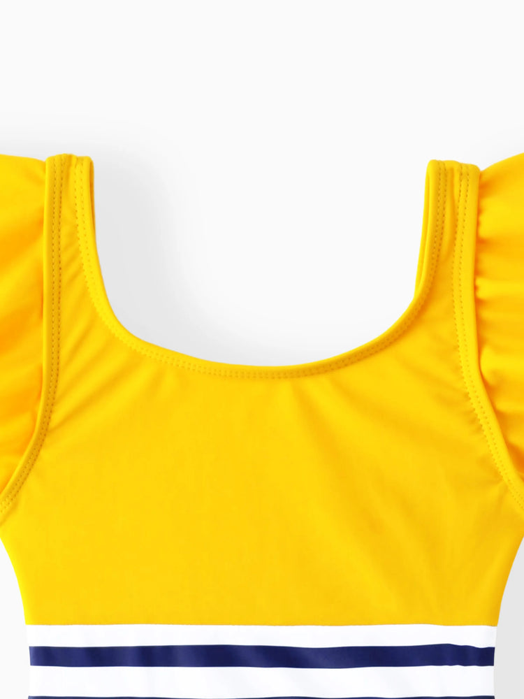 Family Matching Stripe & Colorblock Spliced One Piece Swimsuit or Swim Trunks Shorts ColorBlock