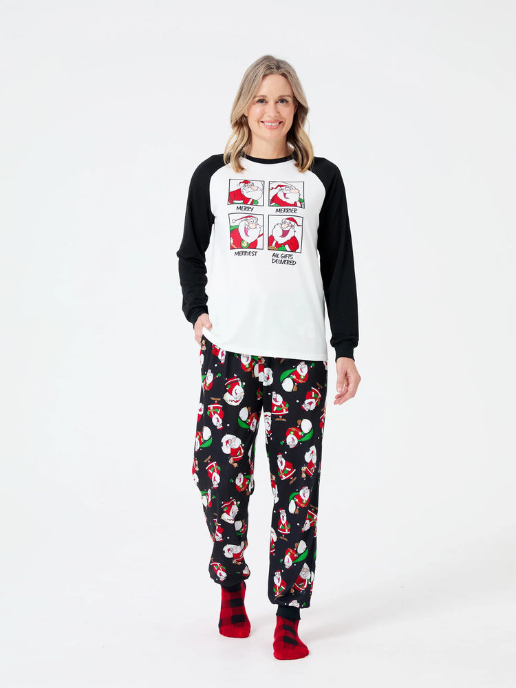 Christmas Matching Family Pajamas Set Christmas Santa Print Black and White PJS with Christmas Socks Black